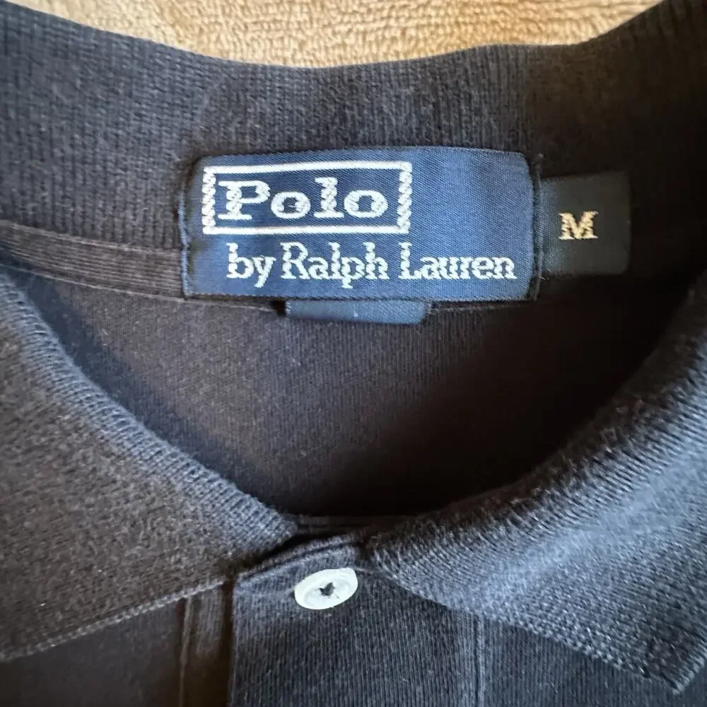 Vintage 90s Polo Ralph Lauren Long Sleeve Polo Shirt Black Blue Label M Fits XL